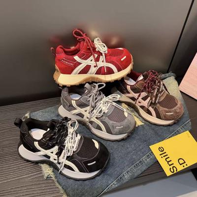 2025 nieuwe matte zachte lederen kleurmatching veters platform muffin kleine taille sportschoenen dad shoes casual schoenen damesschoenen