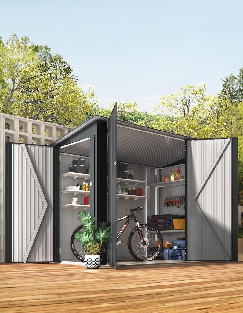 2.3x1.2m Garden Shed Bike Storage, Metal Lockable Sheds for 4-5 Bikes, Outdoor Waterproof Galvanized Steel Tool Storage Shed for Tools