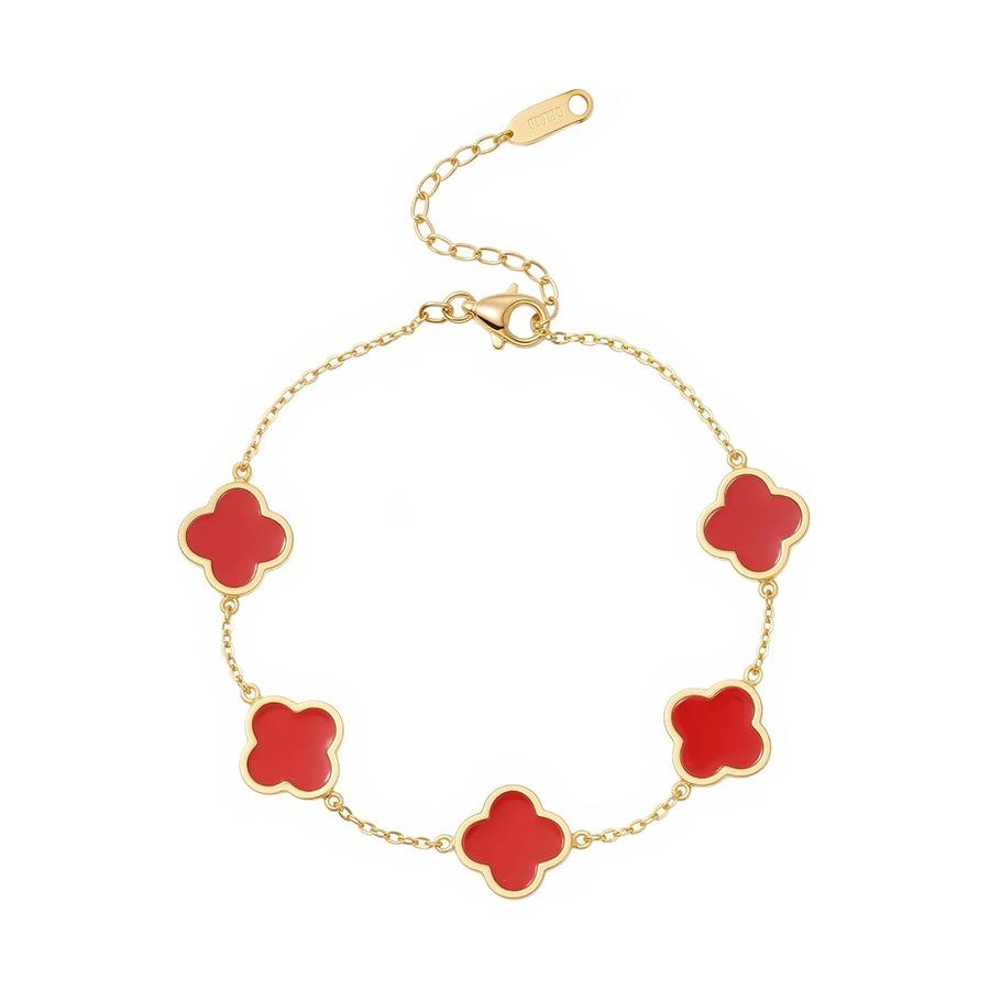 18K Gold Plated Four-Leaf Clover Bracelet with Mother-of-Pearl, Titanium Steel Jewelry Piece, Double-Sided Smooth Surface