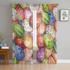 Happy Easter Curtains Bedroom Living Room Festival Decor Flower Bicycle Cartoon Rabbit Tulle Curtain Window Drapes Light Filtering Polyester Ideal For