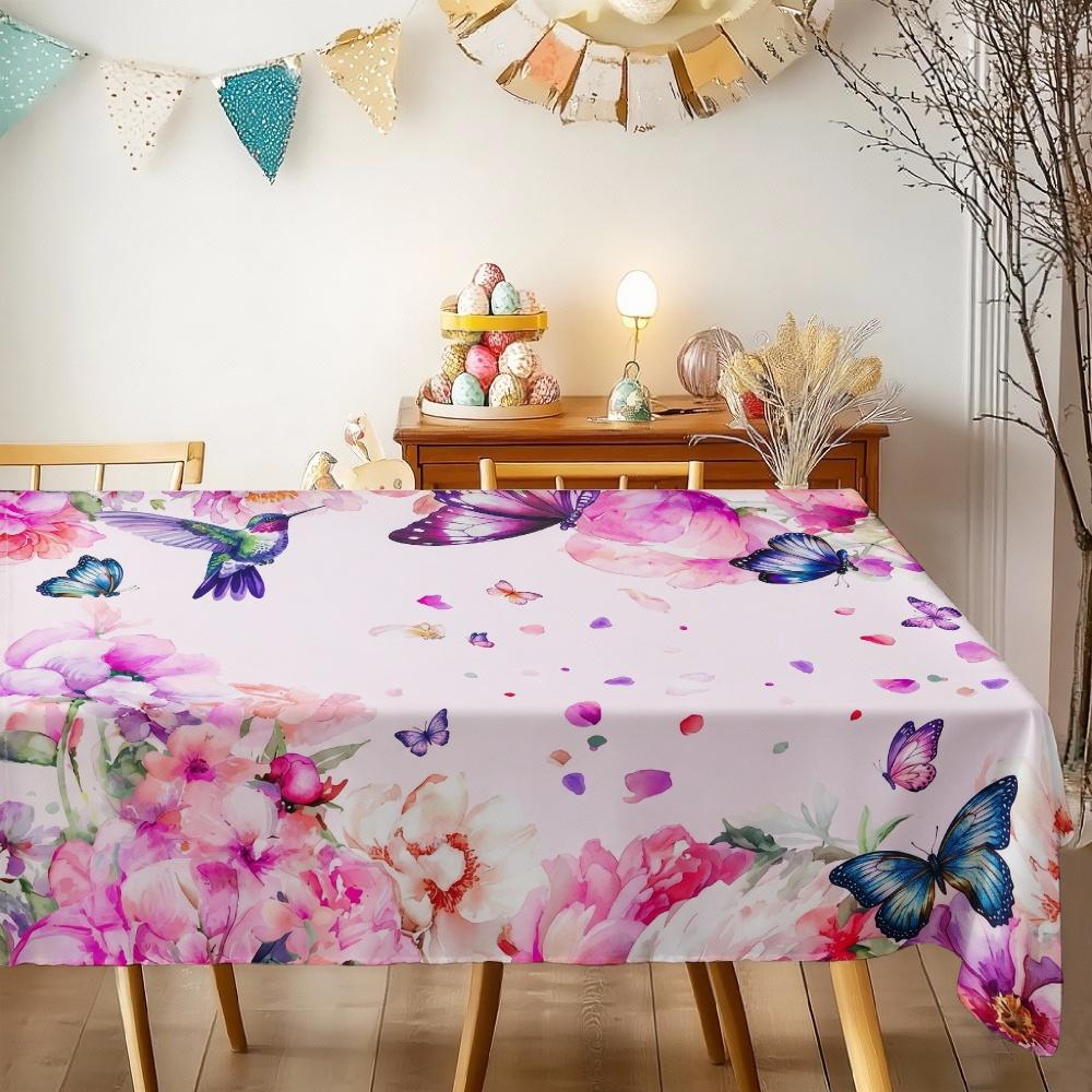 Floral Butterfly Rectangle Table Cloth for Table Decor Kitchen Dining Waterproof Reusable Tablecloth for Tables Indoor Outdoor