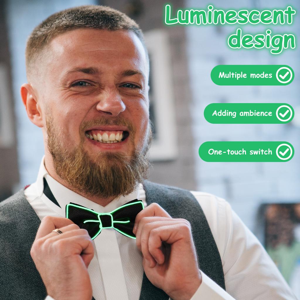 2Pcs Fashionable Light Up Bow Tie Creative Glowing Bow Tie Versatile Neon Accessories for Men Women Party Prom Show Holiday
