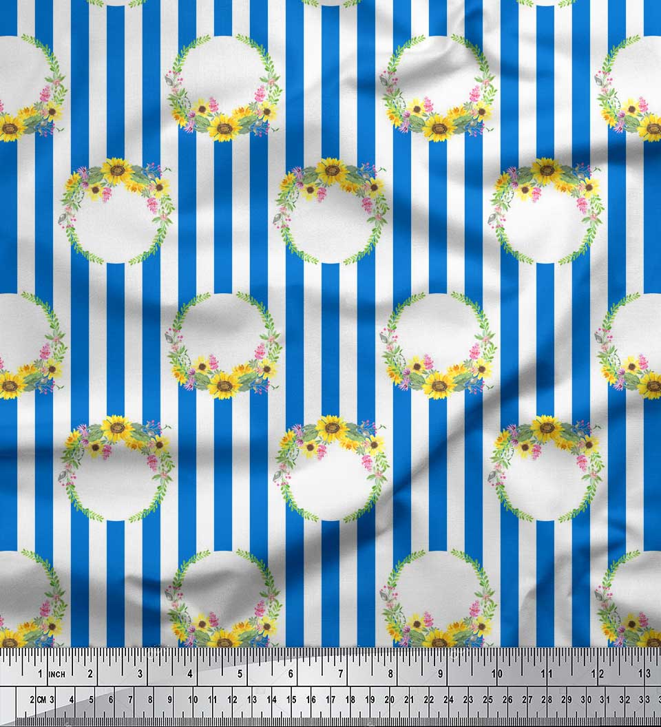 

Тканина для рукоділля з японським креповим атласом Soimoi Blue з принтом і смугами на метри 42 дюйма 42 Inch Wide - Poly Crepe синій