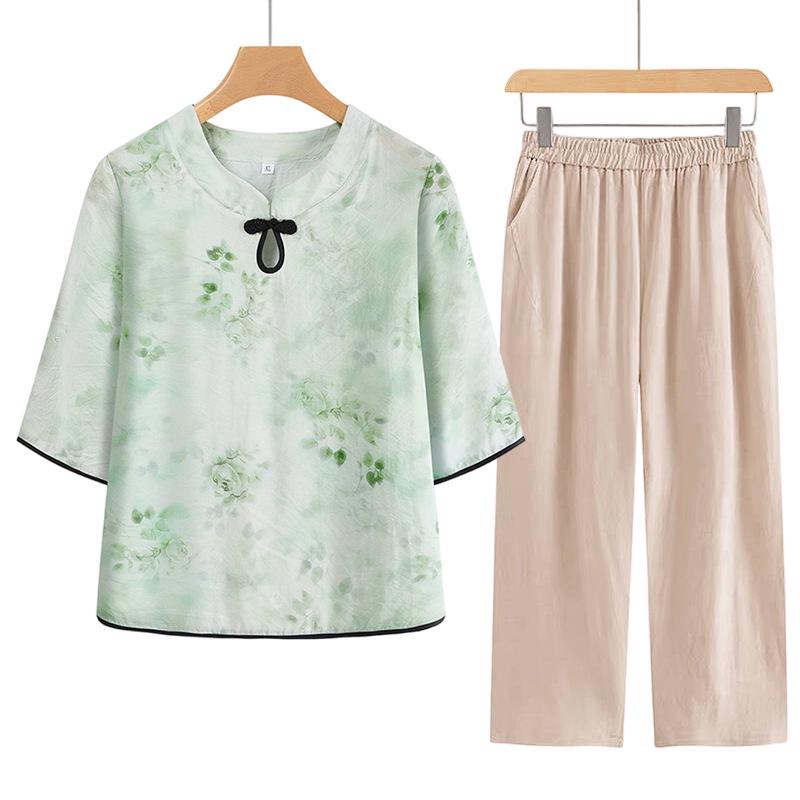 Elegant Spring Two-Piece Suit for Middle-Aged Women - Stylish Top & Casual Fashion Set for Autumn
