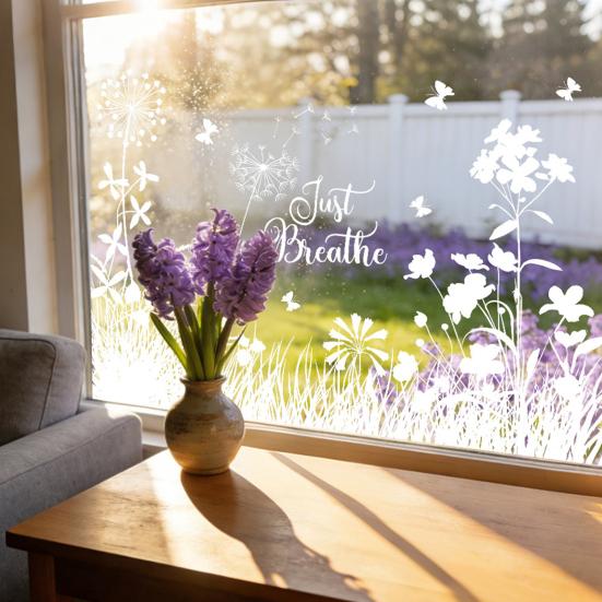 Spring Window Cling Stained Glass Floral Birds Butterflies Decorative Sticker Reusable Static Glass Decal