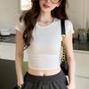 Crew Neck Open Navel Short-sleeved T-shirt for Women, Summer New Sweet and Spicy Style European and American Tops Are Trendy