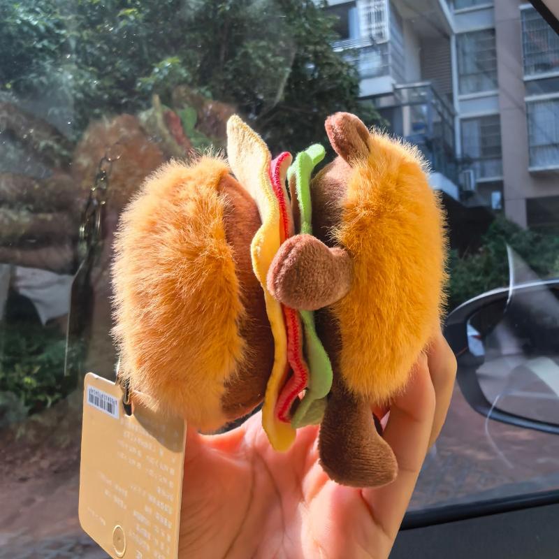 1Pcs Kawaii Stuffed Animals Kapibala Doll Bag Pendant Cartoon Burger Capybara Plush Keychain Diy Decoration Birthday Gift