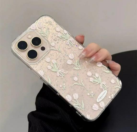 

Glitter Floral Japanese Style Transparent Phone Case for iPhone 17 Pro Max, 15, XR, XS, 8 Plus - Trendy Soft Niche Design iPhone 14