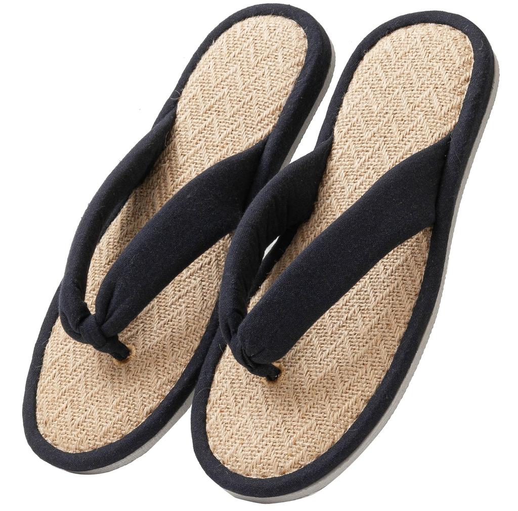 zenHome Jute Hemp Thong Room Room Fits Tatami Solid Sizes Slippers, Sandals, Shoes, Mats, Color, Unisex, Black, 26.5-28cm