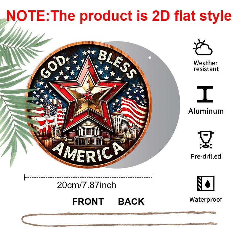 2D Flat Retro Round Aluminum Wall Hanging, Independence Day Five-pointed Star Design, Indoor Outdoor Wall Decor, Home Commemorative Gift
