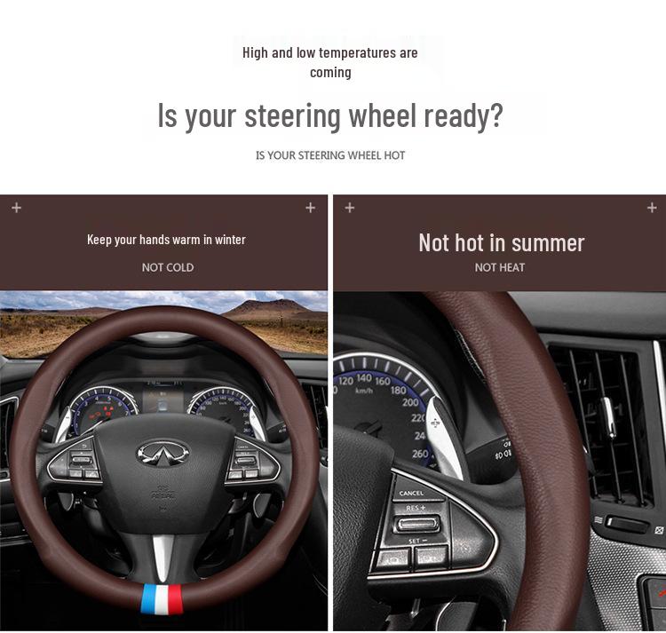 Genuine Leather Steering Wheel Cover for Infiniti QX50, QX60, QX80, Q50, Q70L, FX3 - All Seasons