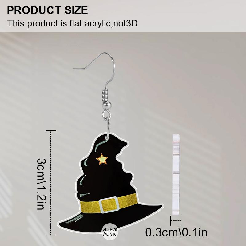 2D Flat Halloween Acrylic Earrings Decoration Cute Witch Hat Pendant Jewelry Girls Women Halloween Gift