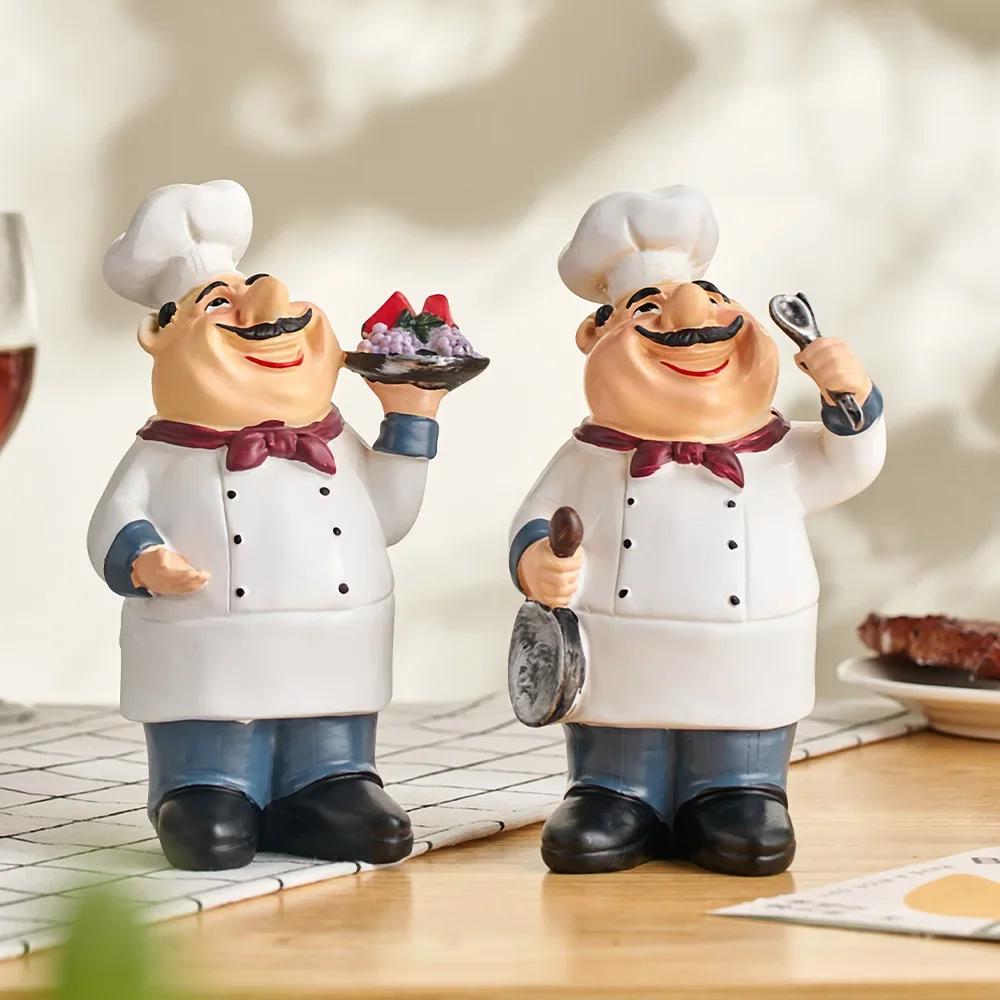Smiling Chef Figurines Cartoon Character Sculpture Crafts Folk Art Ornaments Desk Accessories Decoration Home Decoration Crafts Gifts