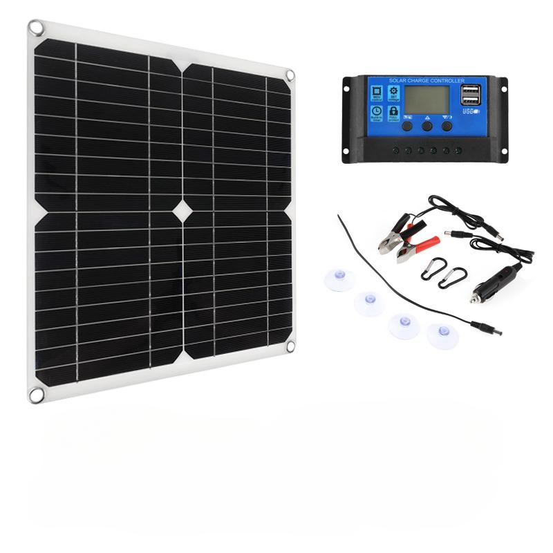 Solar Panel Kit Car Battery Charging 100W12V Panel  Single/Dual USB Port Off Grid  Module With 60A Charge Controller