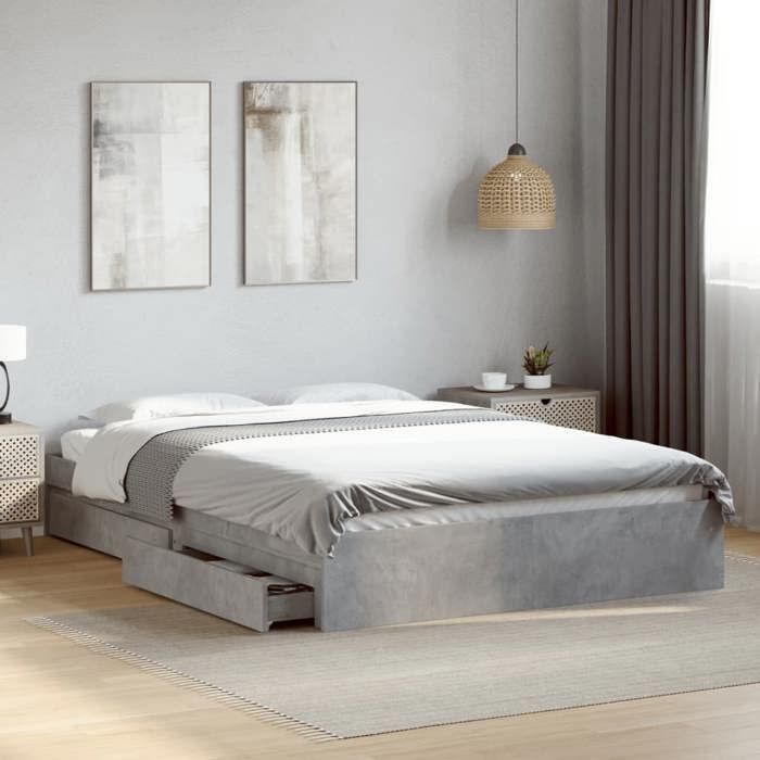 VidaXL Cadre de lit à tiroirs gris béton 150x200 cm bois d'ingénierie, lit, lit de rangement, cadre de lit double, lit 3280653