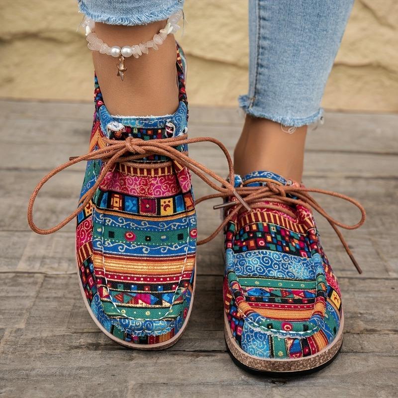 Women'S Casual Flat Sneakers - Colorful Patchwork Design Lightweight, Comfortable All-Season Shoes, Vibrant Sports Style | Breathable Fabric Upper