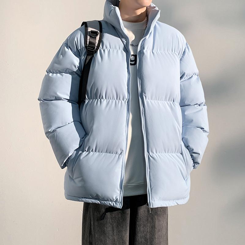 Live broadcast of the new stand-up collar cotton clothes, men's solid color simple urban trendy brand couple thickened warm cotton-padded clothes