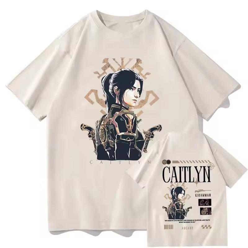 Arcane T shirt Caitlyn Kiramman T-shirts O-Neck Unisex Fashion Fans Short Sleeve Shirts Gift Vintage Streetwear Tops
