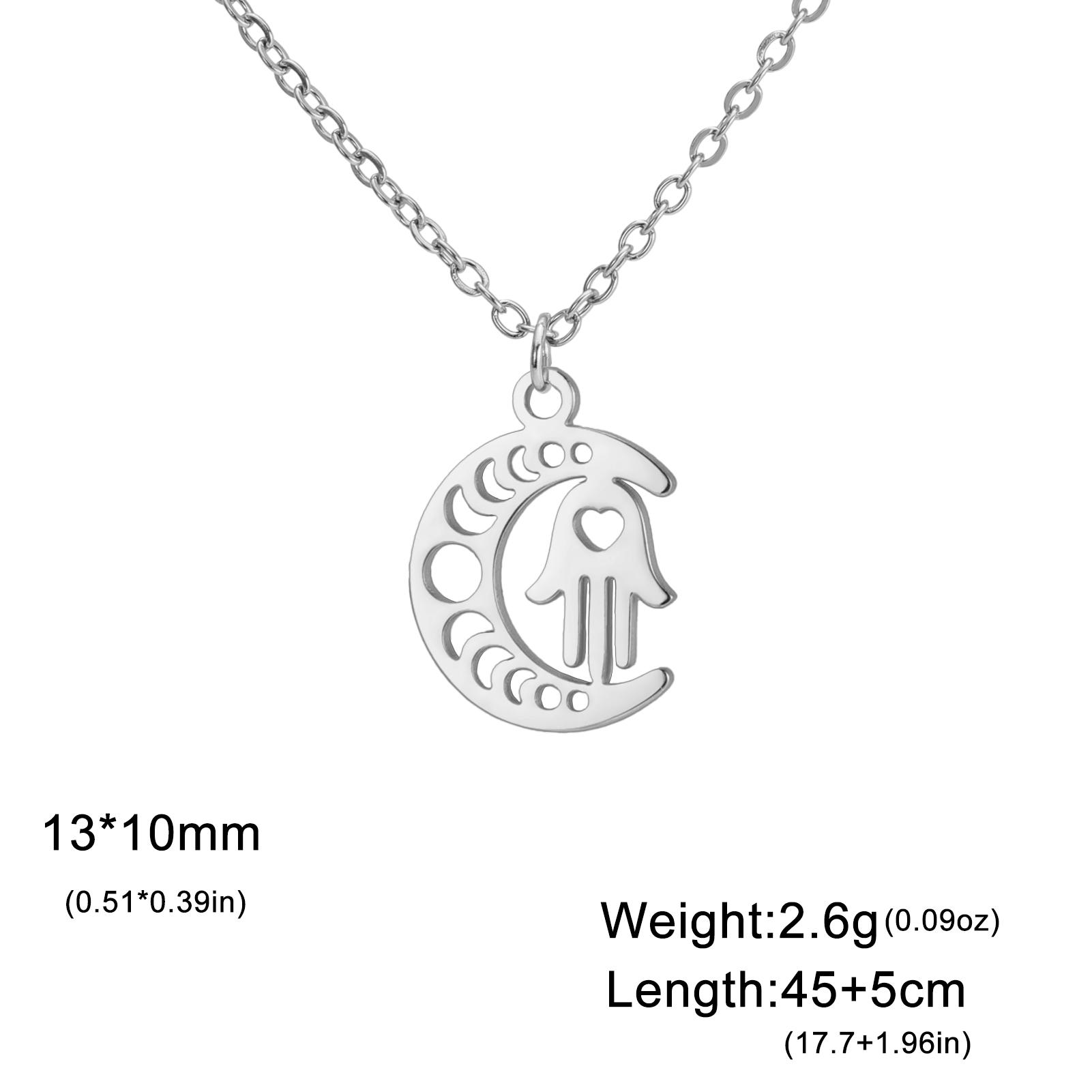 

LIKGREAT Arabic Hamsa Hands Necklace Women Men Amulet Crescent Moon Hand of Fatima Evil Eye Stainless Steel Islamic Jewelry