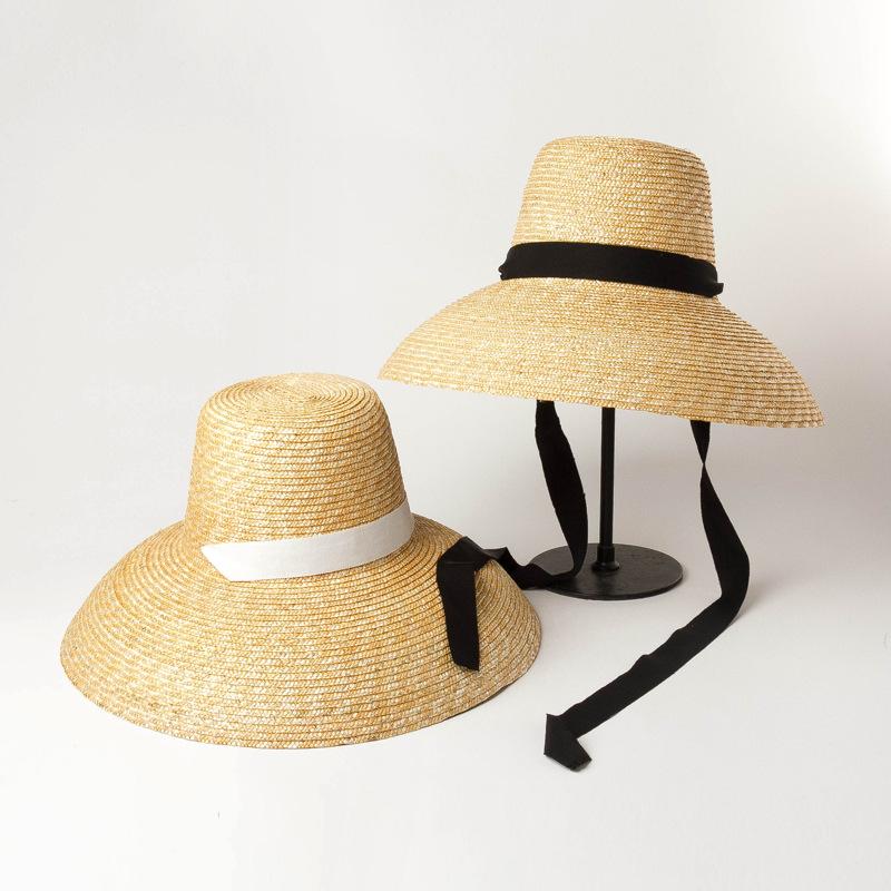 01907-HH7266 Handmade Straw Model Show Long Ribbon Lady Sun Cap Women Leisure Beach Holiday Hat
