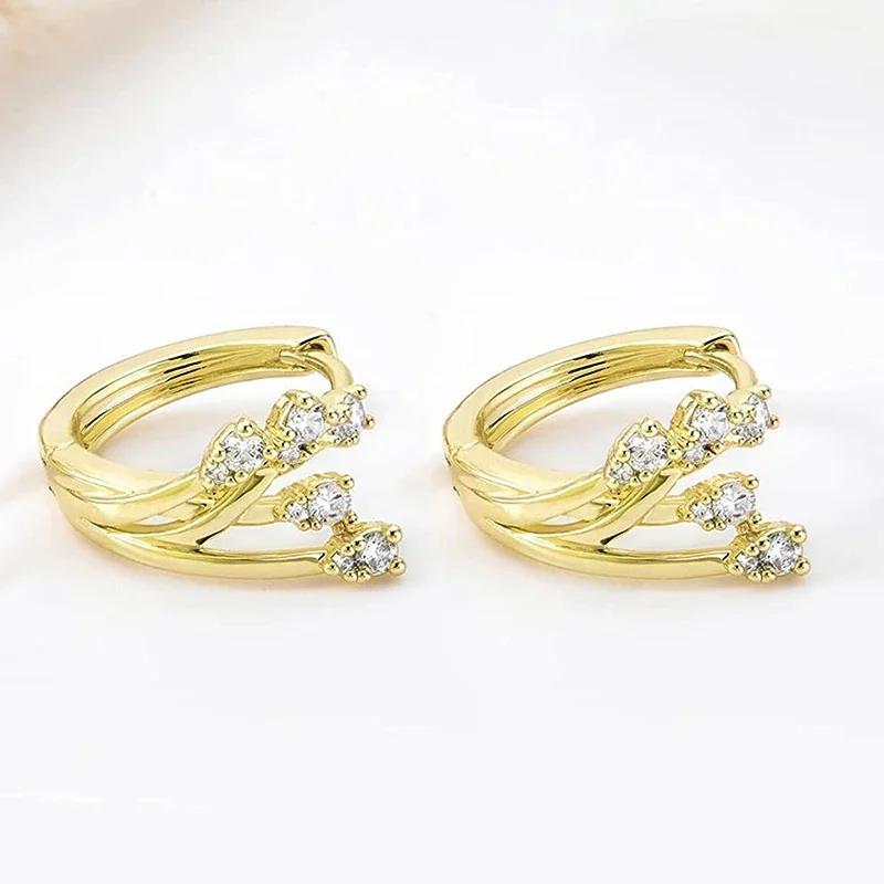 

CAOSHI Chic Stud Earrings for Women Bright Zirconia Zircon for Engagement Ceremony Gold Color Accessories for Wedding Party