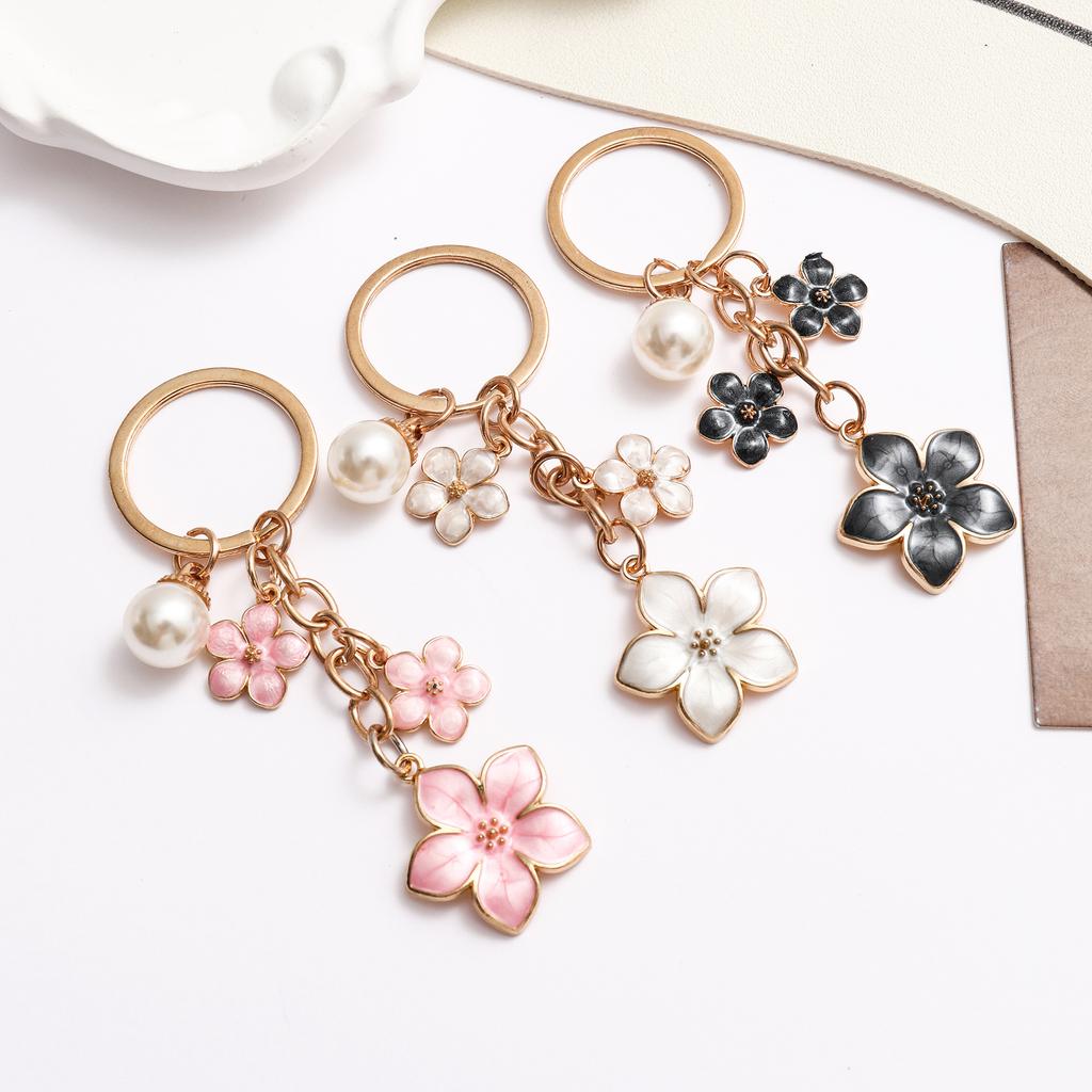Lovely Sakura Floral Artificial Pearl Bag Decor Women Car Charm Ornaments Car Trinkets Accessories Gift Bag Charm