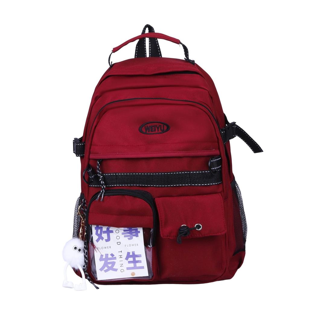 Junior and high school large-capacity class schoolbag female solid color simple leisure travel backpack fashionable canvas versatile backpack