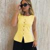 Spring and Summer Women's Metal Buckle Split Knitted Vest Slim Waistcoat Top Cardigan