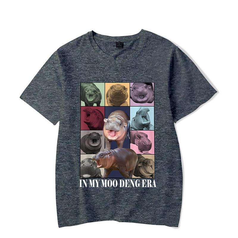 Ladies' Loose Casual Fun Moo Deng Bouncing Pig Print Pure Cotton Short Sleeved Top T-Shirts Women’s