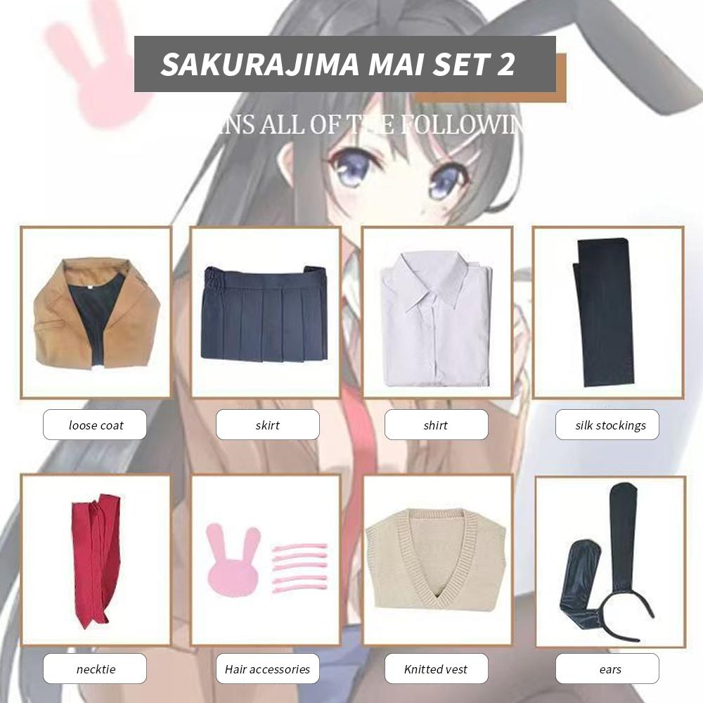 Anime Sakurajima Mai Cosplay Costume Rascal Does Not Dream of Bunny Girl Senpai Mai Sakurajima Cosplay Wig Bunny Ears Headwear