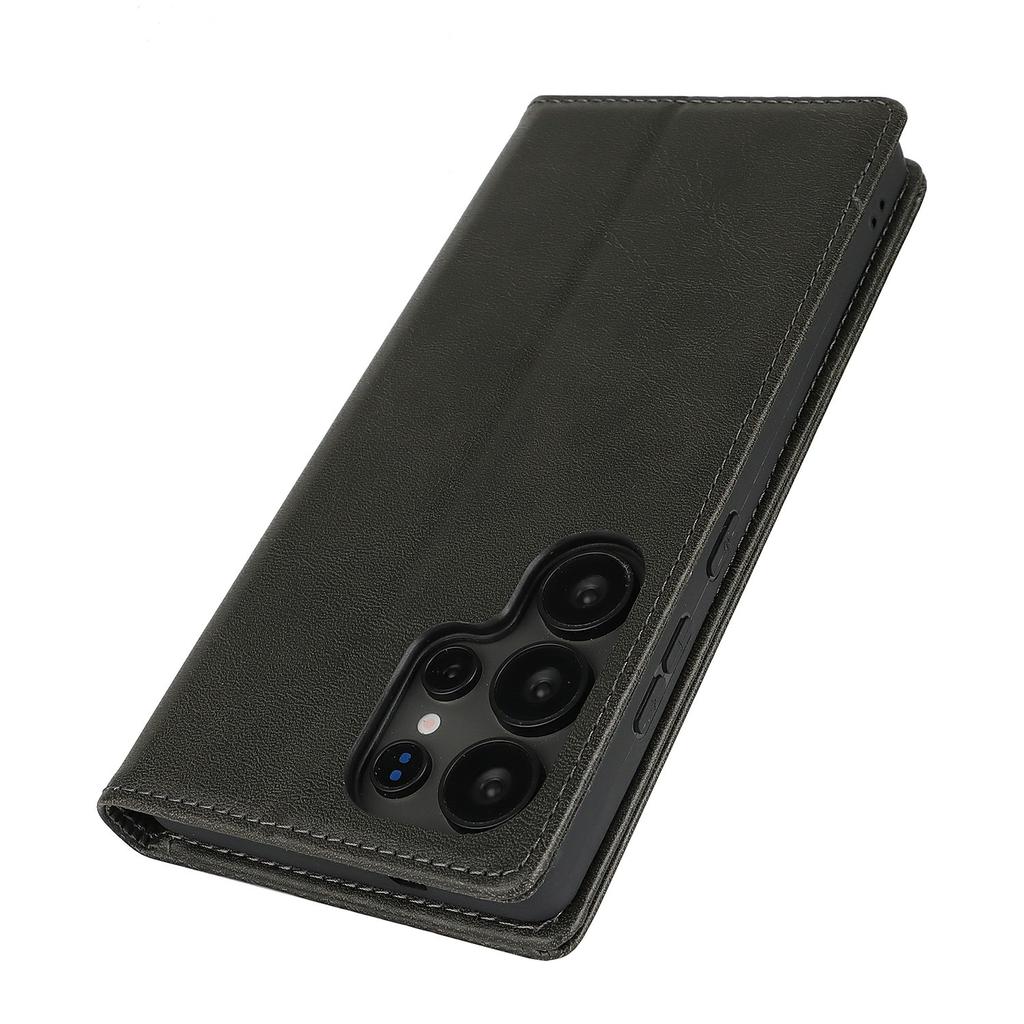 For Samsung Galaxy S25 Ultra Case PU Leather Calf Textured Magnetic Closing Smart Phone Cover