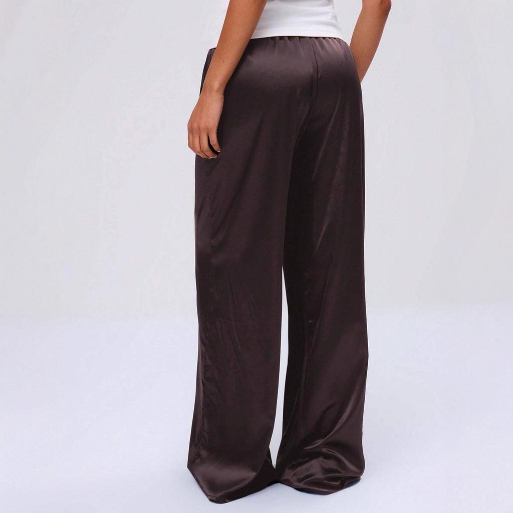 Pantaloni Lunghi Casual da Donna in Raso con Vita Elastica a Gamba Larga