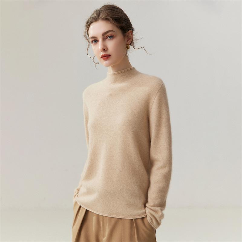 Lekasha 100% Pure Cashmere 12-Gauge Rolled Hem Turtleneck Sweater