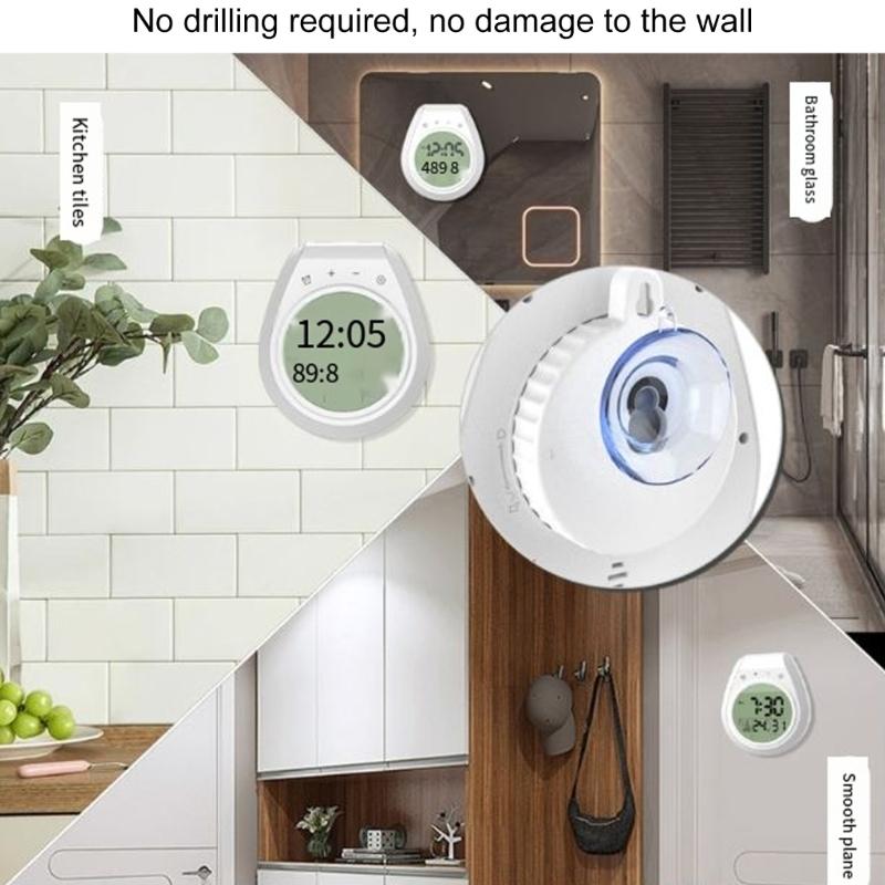 Shower Timer Digital Clock Waterproof LCD Screen 12/24 Hour Format Temperature Display Countdown Function Suction Cup Mount