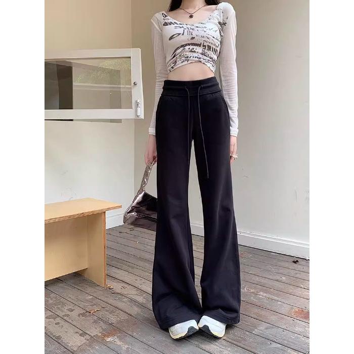 Narrow sweatpants women's autumn and winter fleece thickened pendant feeling loose and thin flared wide-leg pants casual sports pants