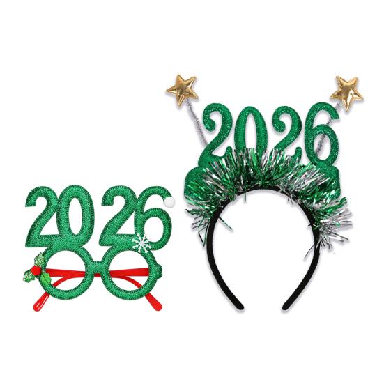 

Новогодние аксессуары 2026: набор из блестящей мишурной повязки на голову и очков для празднования Нового года 1 Set