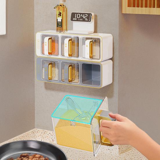 Seasoning Box Moisture Sealed Freshness Locked Container Wall Mounted Partitioned Storage Spice Jar for Kitchen