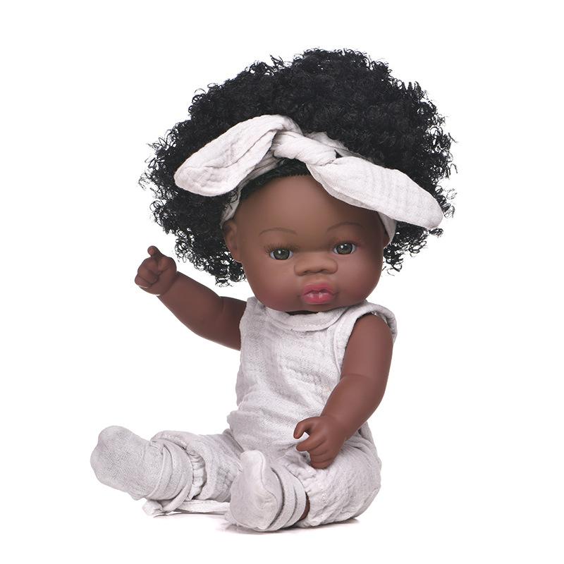 33cm Black Skin Reborn Girl Doll Full Vinyl Body Can Enter Water Simulation Baby Doll African Curly Hair Newborn Doll Children's Bath House Play Toy
