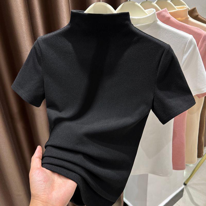 2026 Women's Double-Sided Slim-Fit Half-High Collar Base Layer Top, Thickened, Short-Sleeved, High-End Feel.