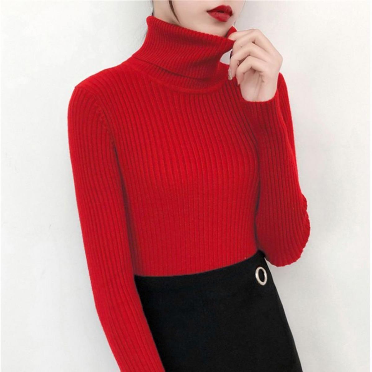 

Свитер с высоким воротником для женщин, облегающий и стройнящий топ для осени и зимы, черная вязаная базовая рубашка со стильным видом XL