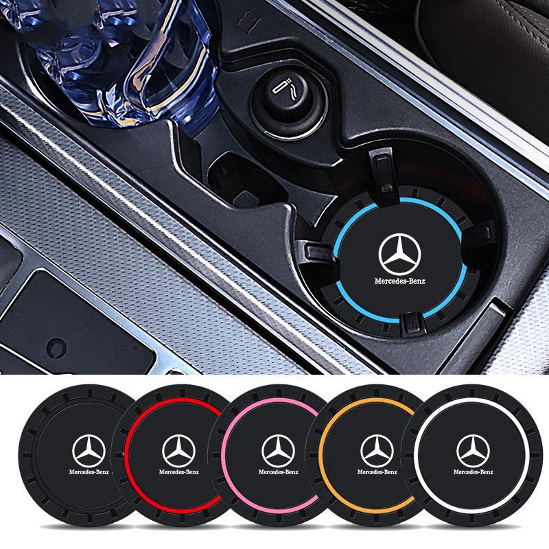 GZB4 2Pcs Silicone Car Water Cup Coaster Pad Anti-slip Cup Mat For Mercedes Benz AMG W203 W205 W206 W211 W212 W220 W201 W210 Sticker
