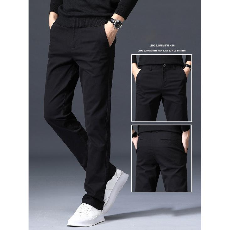 2025 New Men'S Autumn And Winter Velvet/Regular Casual Pants Slim Fit Straight Leg Elastic Business Versatile Long Pants