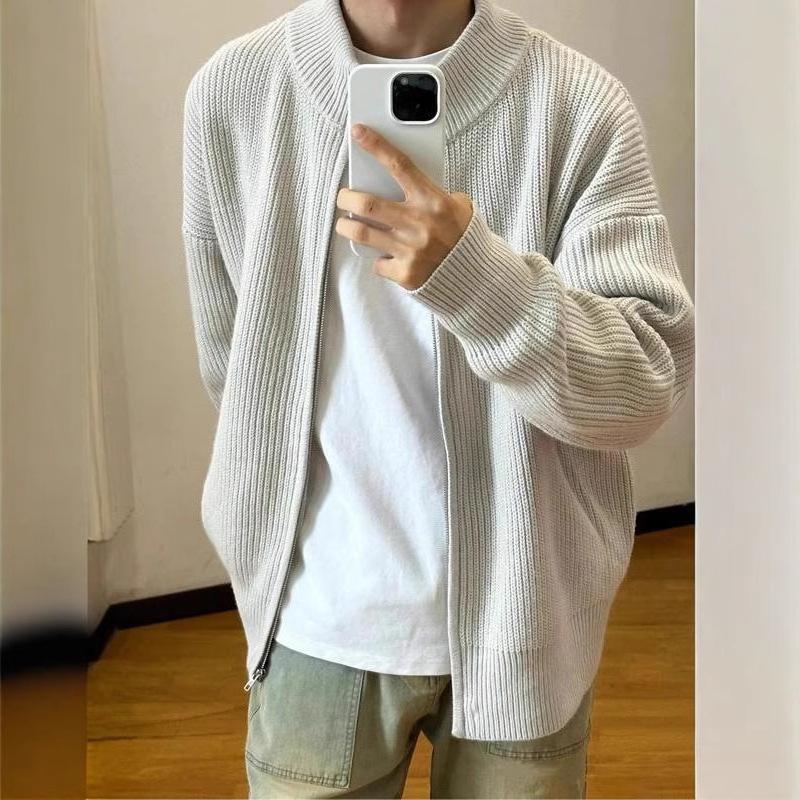 Men's Winter Stand-Up Collar Zip-Up Knit Cardigan Sweater - American Casual Style
