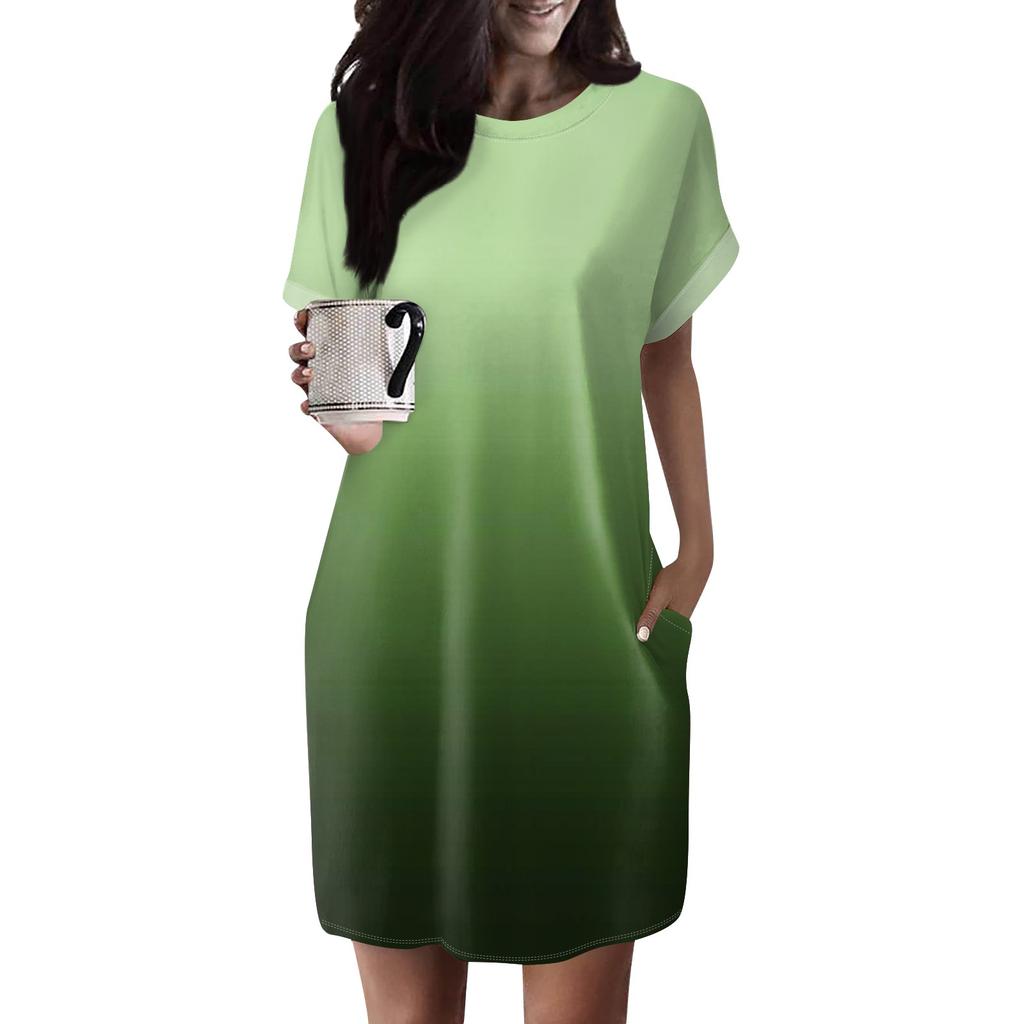 Damesmode Zomer Bedrukt Losse Korte Mouw Losvallende Middellange T-shirt Jurk
