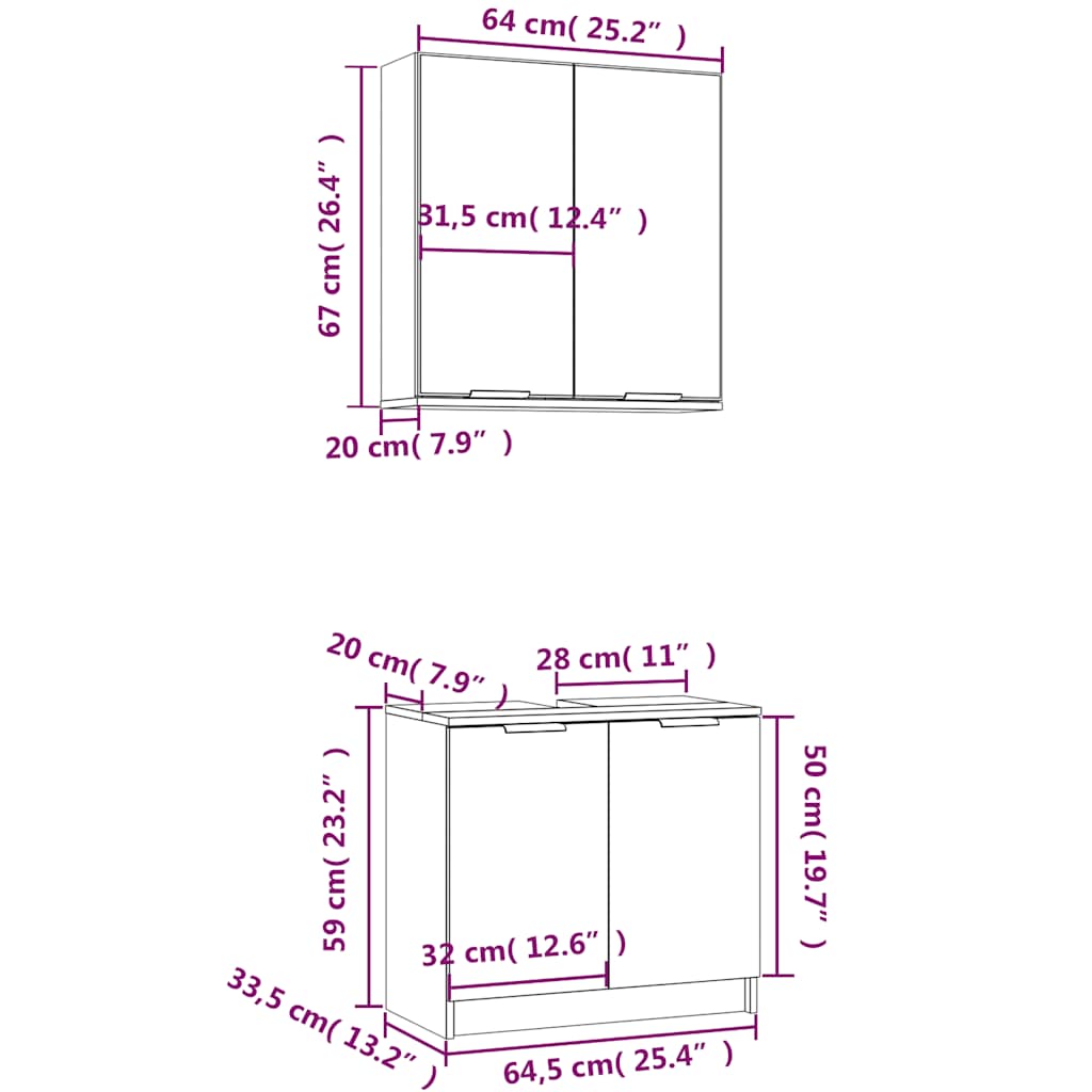 2 Piece Bathroom Furniture Set White Particleboard