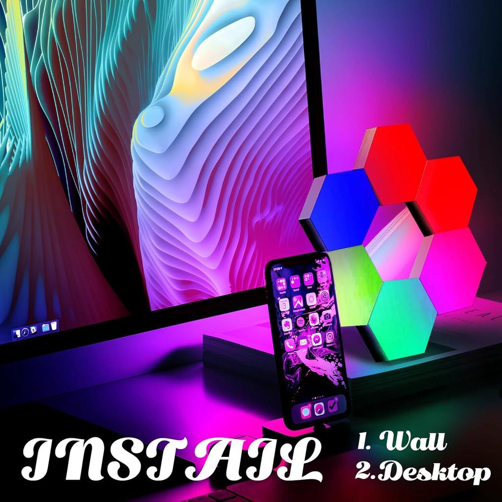 ODISTAR Remote Control Hexagon Wall Light,Smart Wall-Mounted Touch-Sensitive DIY Geometric Modular Assembled RGB Led Colorful Light with