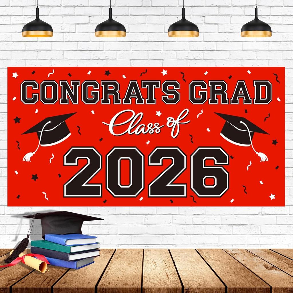 Graduation Party Decorations 2026 Plastic Backdrop - 65" x 32.7" Congrats Grad Banner in Blue, Large Class of 2026 Decorations, Photography & Grad