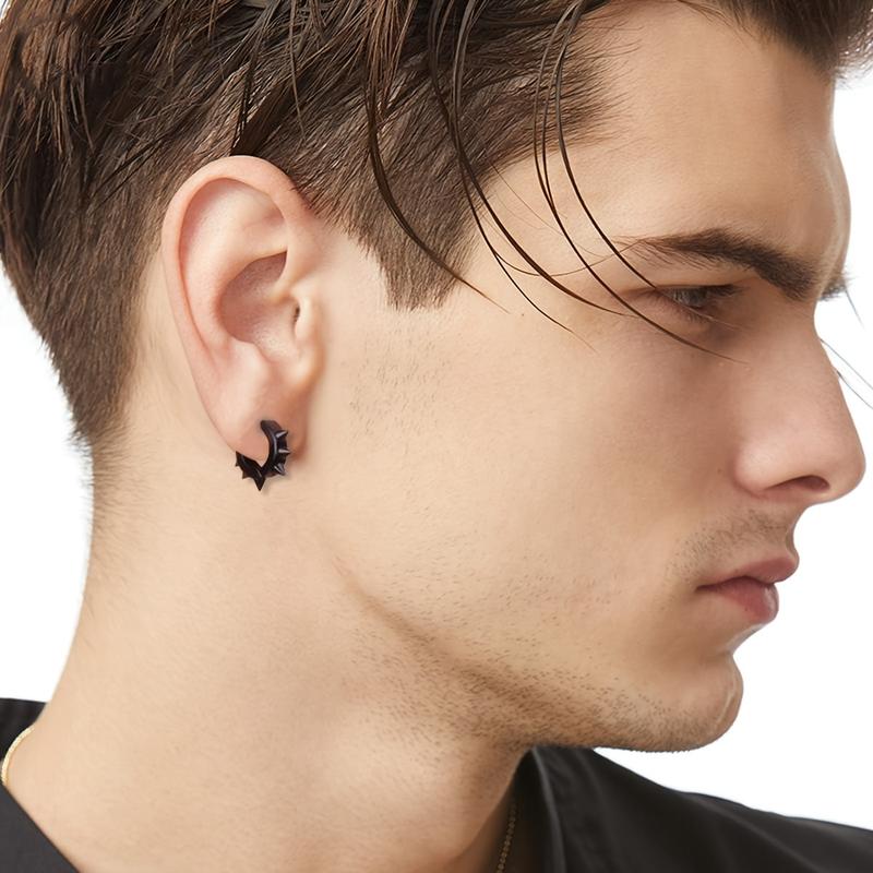 EVISPOL 11pcs Punk Style Stainless Steel Ear Clip Set Non-Piercing Hip-Hop Rivet Feather Pendant Earrings for Men and Women