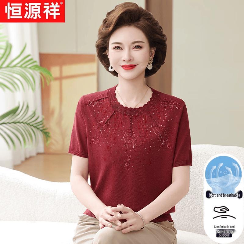 

Hengyuanxiang Women s Summer Mulberry Silk Blend Round Neck T-shirt 115
