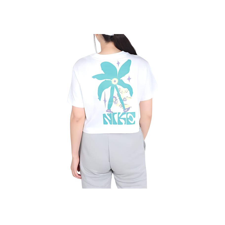 Nike Embroidered Letter Floral Comfortable Crew Neck Sport T-Shirt Women Tops White FV4231-100